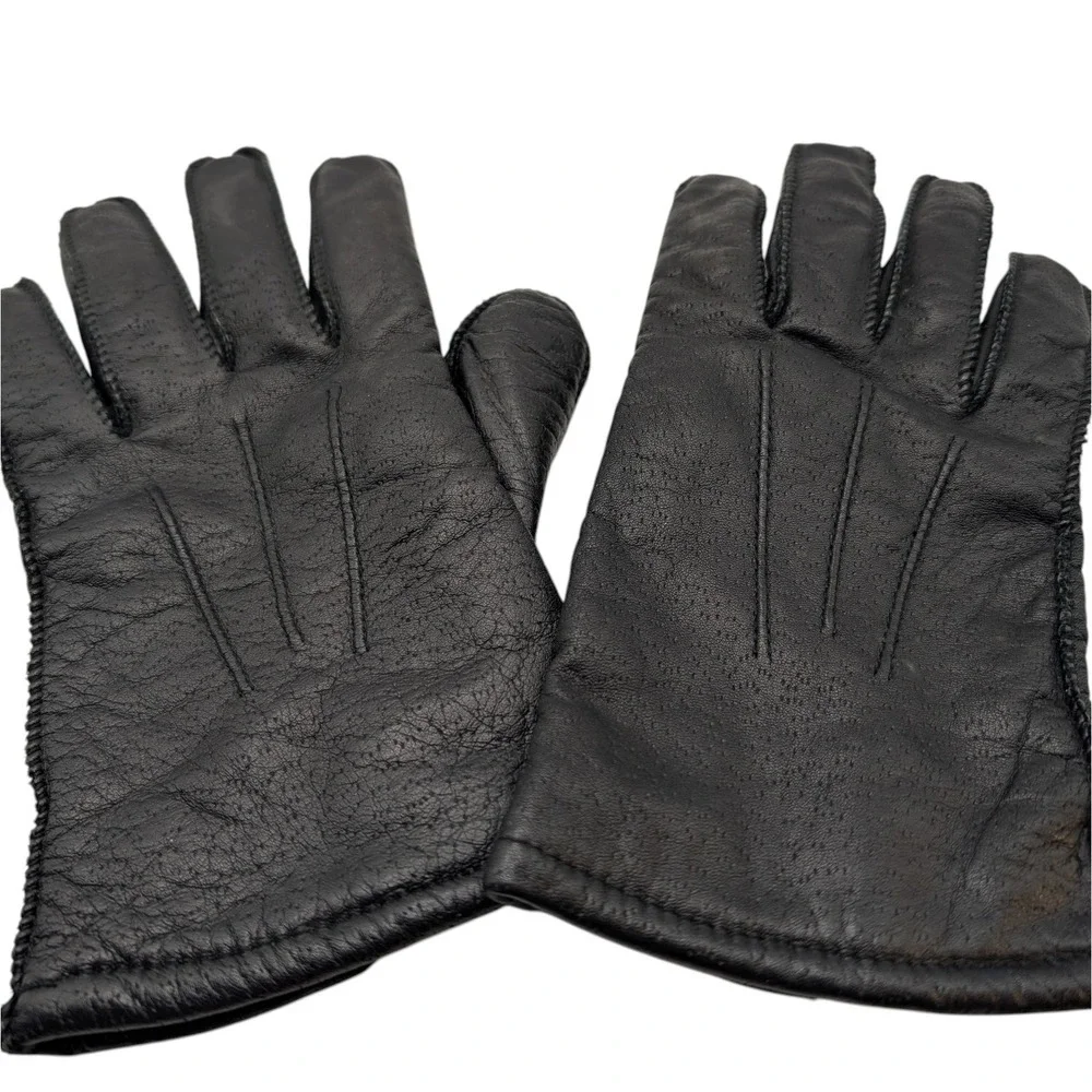 Vintage Pownes‎ Genuine Leather Gloves Driving Lined Black Womens Size Large